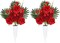 Artificial Cemetery & Memorial Flowers with Vase – Red Rose, Chrysanthemum & Hydrangea Gravesite Bouquet, Outdoor All-Weather Grave Decoration, Long-Lasting Non-Bleeding Colors (2 Sets)